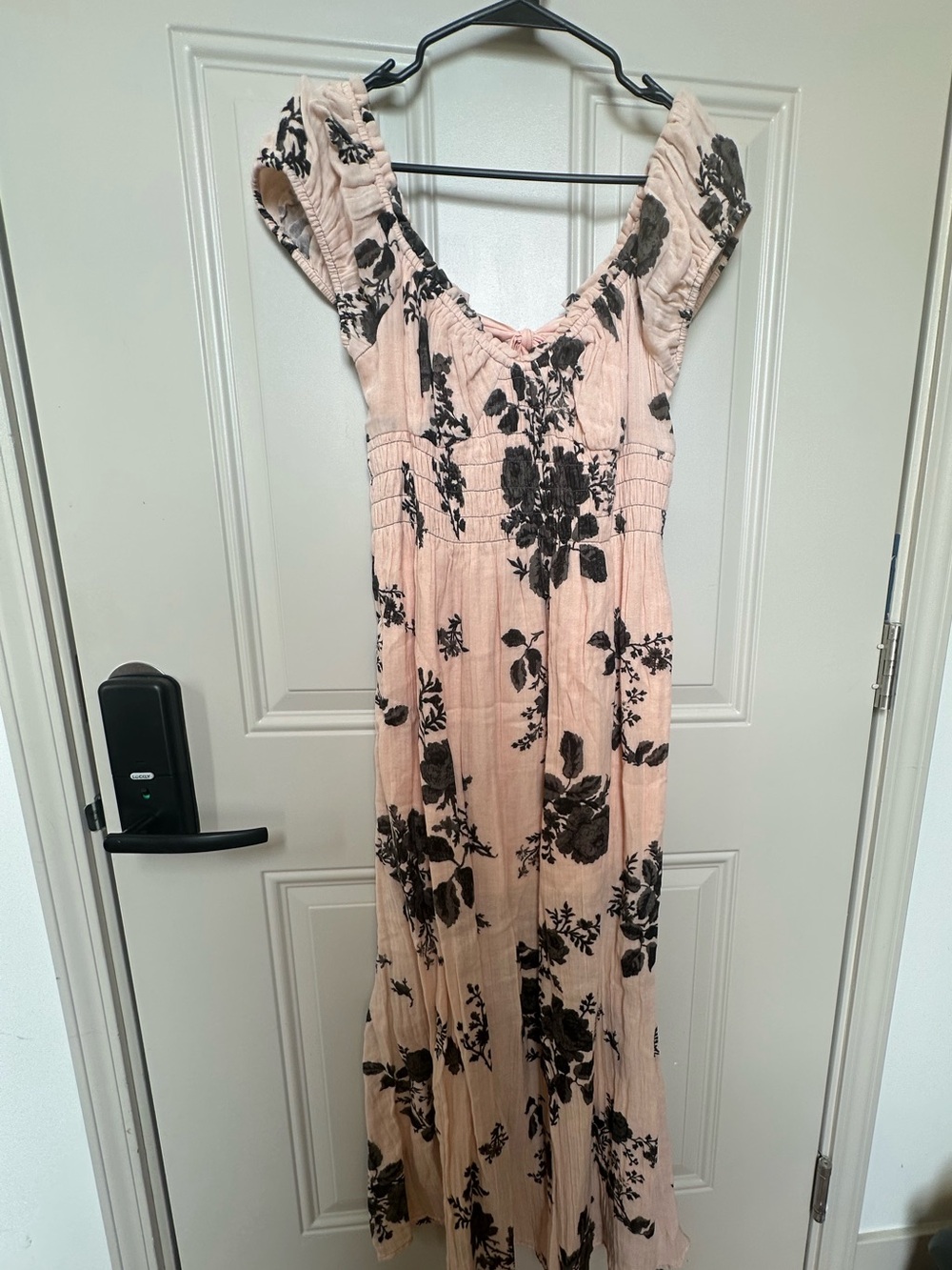 Free People Blush Pink Maxi Dress with Black Floral Print